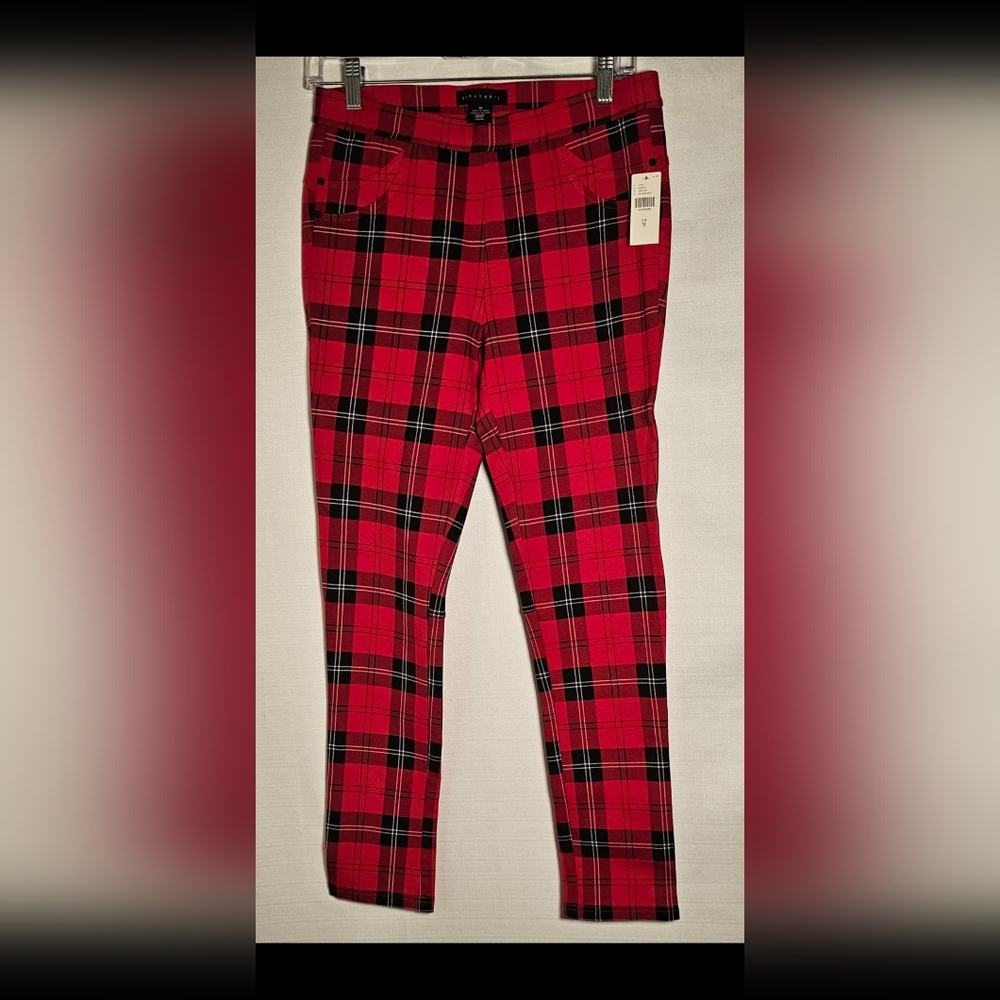 Sanctuary Womens XSMALL Red Plaid Academia Skinny Leg High Waisted Casual Pants